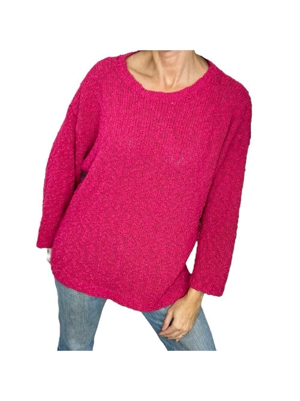 Vintage Fair Set nubby hot pink boxy crew neck sweater